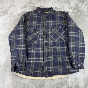 Outdoor Life Shacket Mens L Shirt Jacket Thick Woven Button Up Blue Plaid